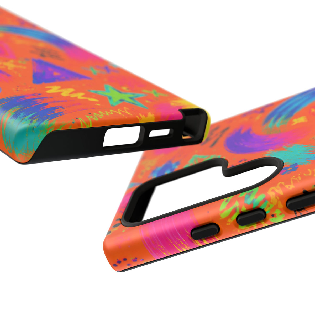 Colorful Neon Doodle Phone Case — Bright Abstract Stars & Hearts Tough Case