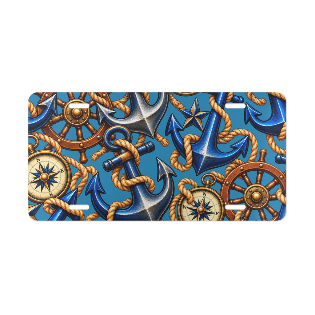 Nautical Anchor & Compass Vanity Plate — Decorative License Plate