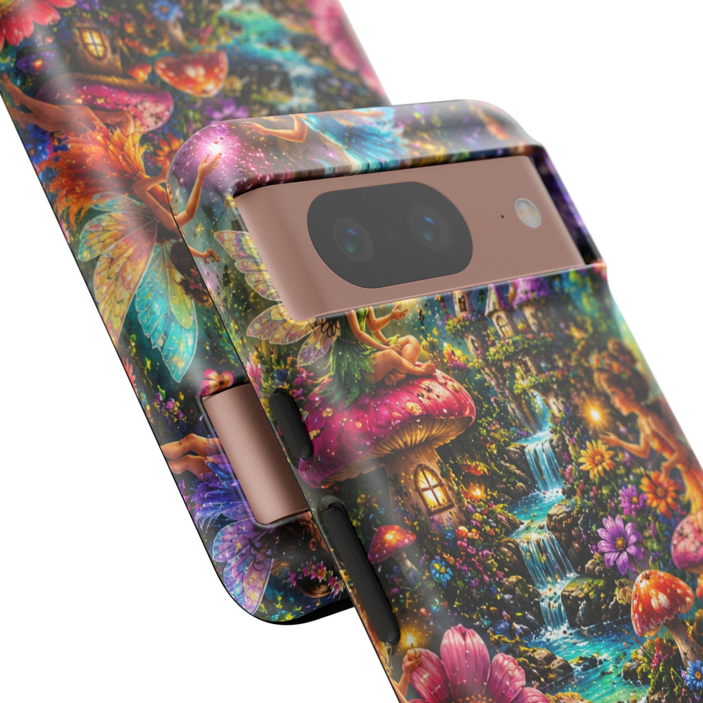 Fairy Garden Tough Phone Case — Whimsical Cottage, Waterfall & Mushroom Artwork