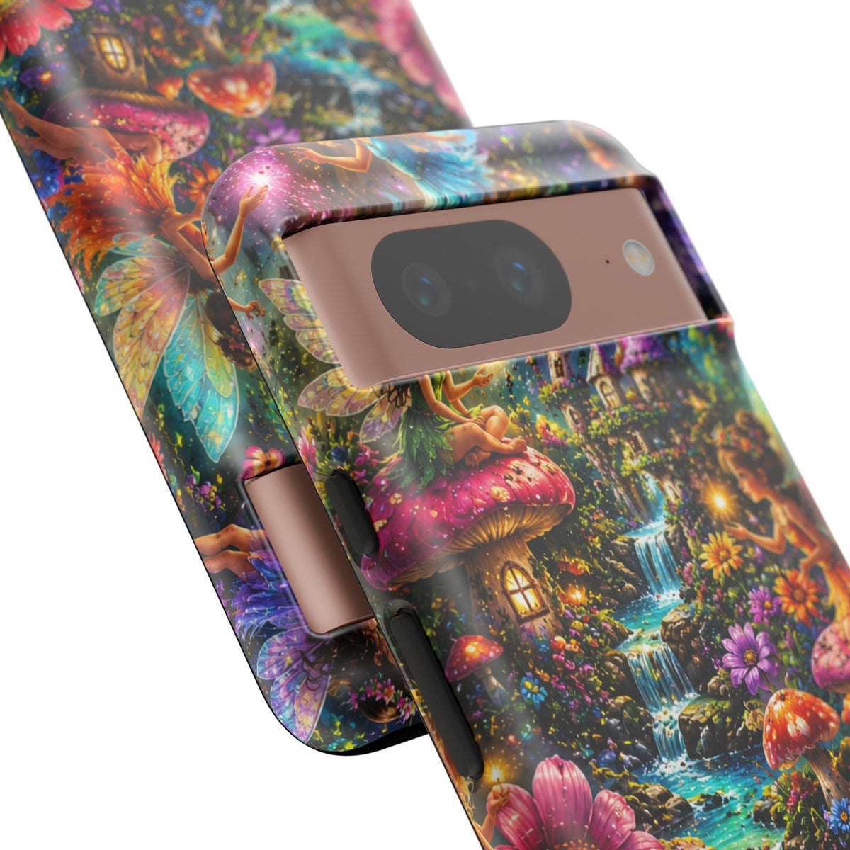 Fairy Garden Tough Phone Case — Whimsical Cottage, Waterfall & Mushroom Artwork