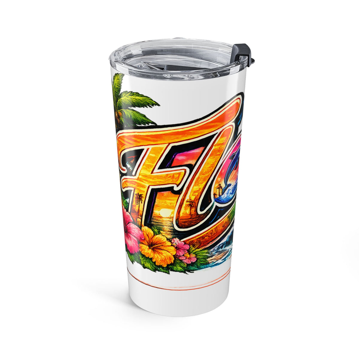 Florida Tropical Script Tumbler | 20oz Beach Flamingo Palms