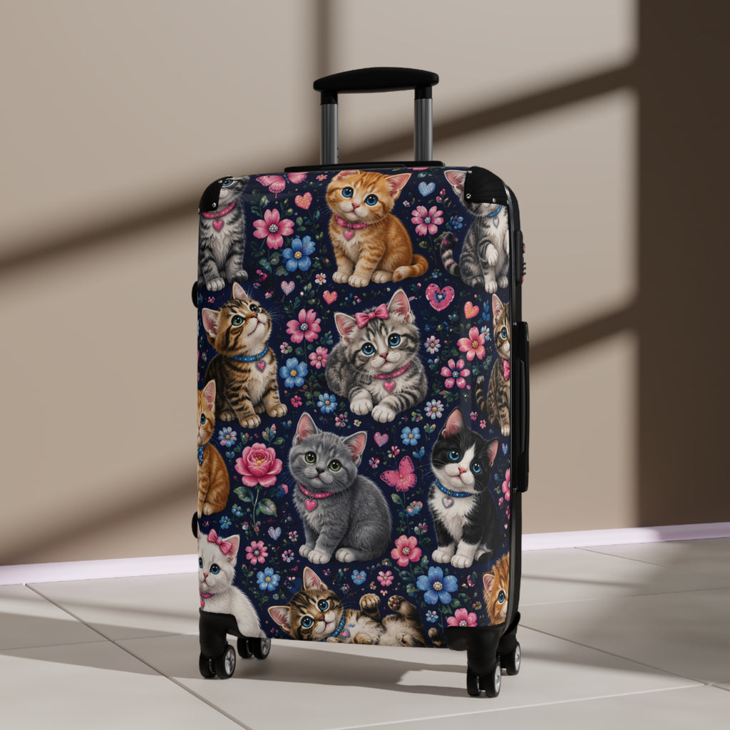 Cute Cats Carry-On Suitcase — Floral Kitten Travel Luggage
