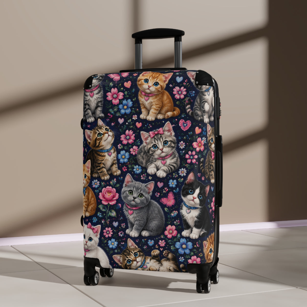 Cute Cats Carry-On Suitcase — Floral Kitten Travel Luggage