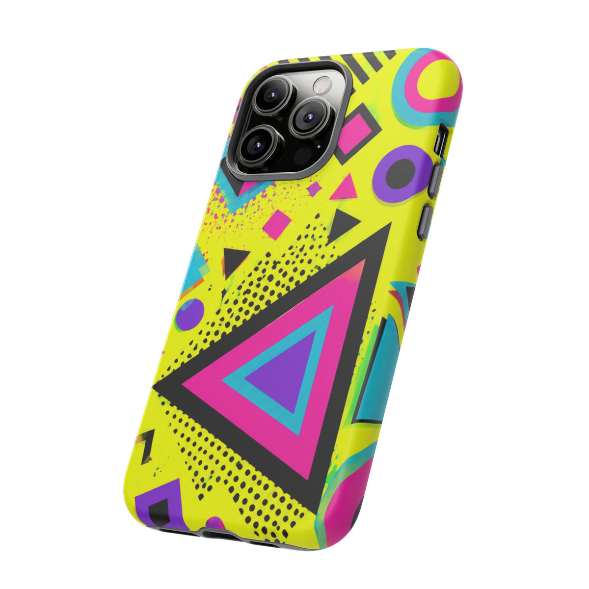 Retro 80s Geometric Phone Case — Neon Memphis Triangle Design