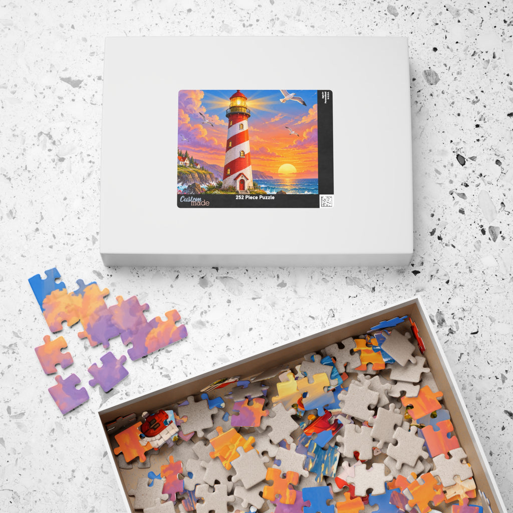 Lighthouse Sunset Seaside Puzzle 520-Piece | Scenic Ocean Jigsaw