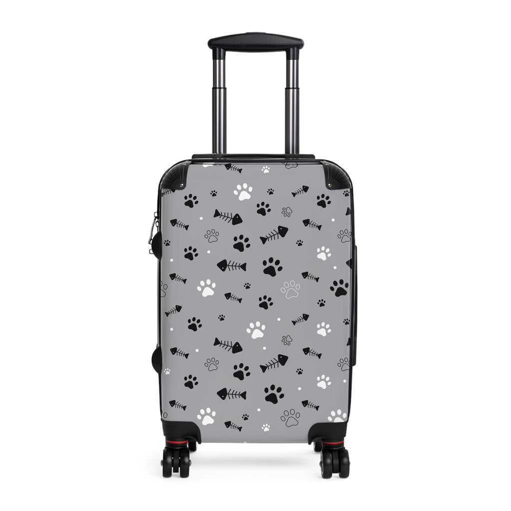 Pet Paw Print Suitcase — Grey Travel Luggage with Cat & Dog Paw Pattern