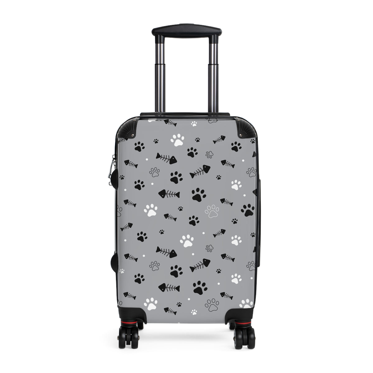 Pet Paw Print Suitcase — Grey Travel Luggage with Cat & Dog Paw Pattern
