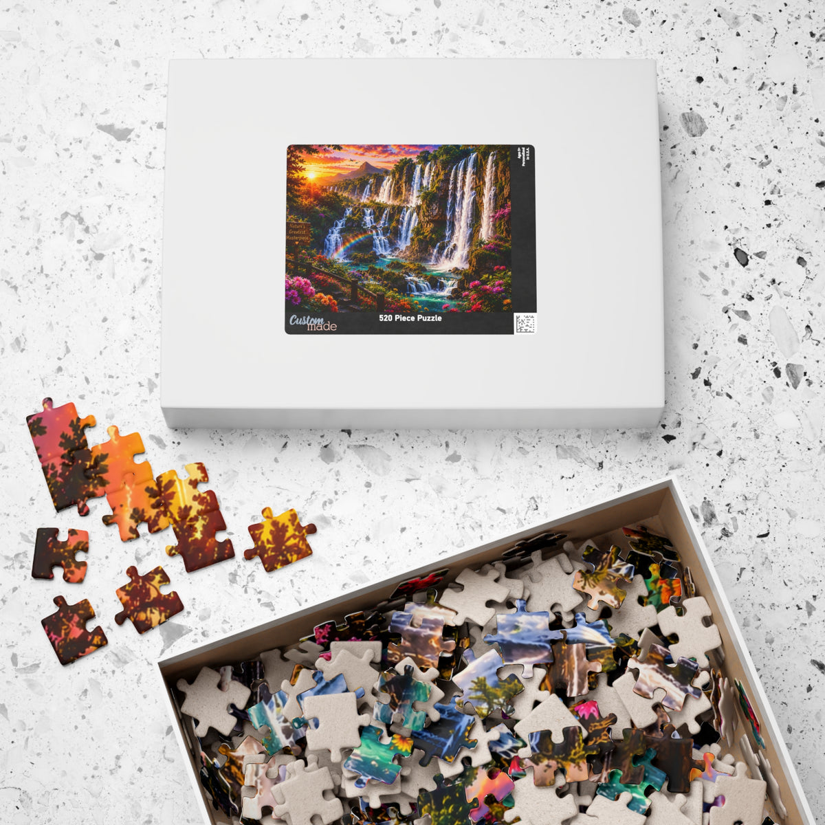 Waterfall Landscape Jigsaw Puzzle — Scenic Rainbow Sunset 110–1014 Piece