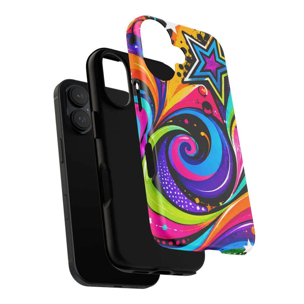 Psychedelic Swirl Phone Case — Bold Retro Stars & Neon Pop Art Tough Case
