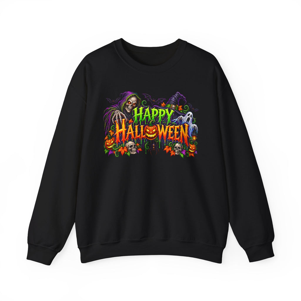 Halloween Crewneck Sweatshirt — 'Happy Halloween' Spooky Pumpkin & Ghost Design