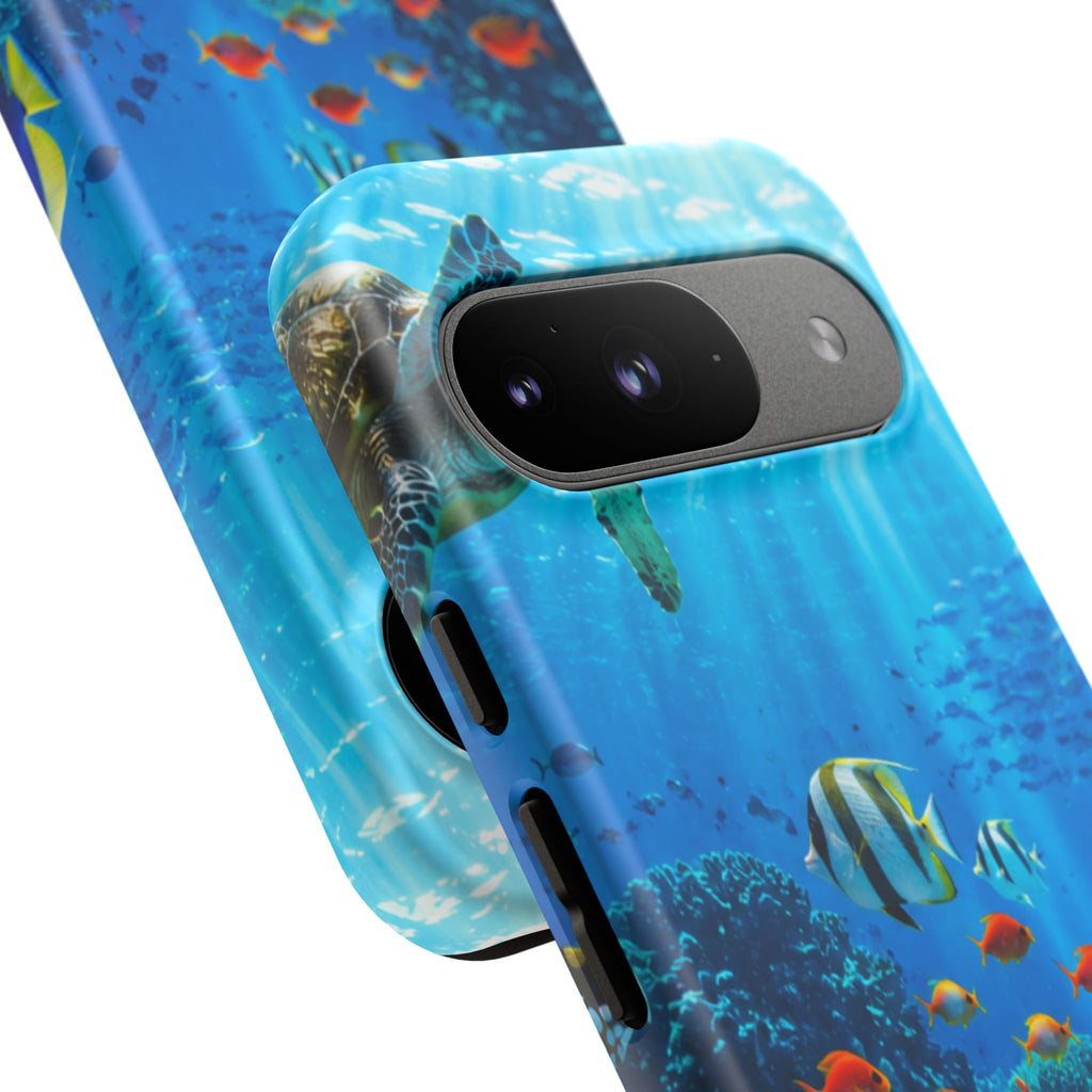 Underwater Ocean Life Tough Phone Case — Coral Reef & Sea Turtle Protective Cover