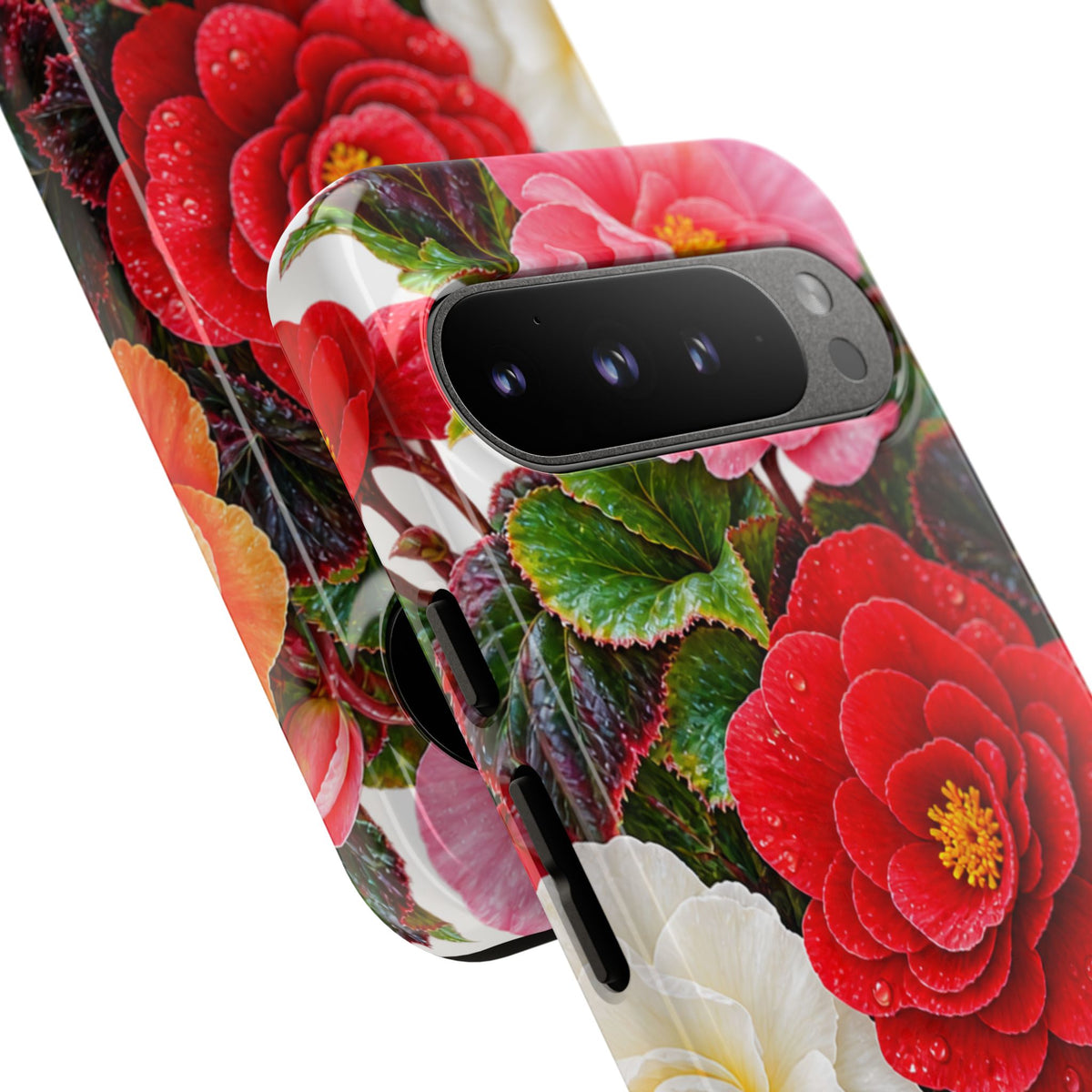 Floral Begonia Phone Case — Vibrant Red, Pink & Yellow Blossom Protective Cover