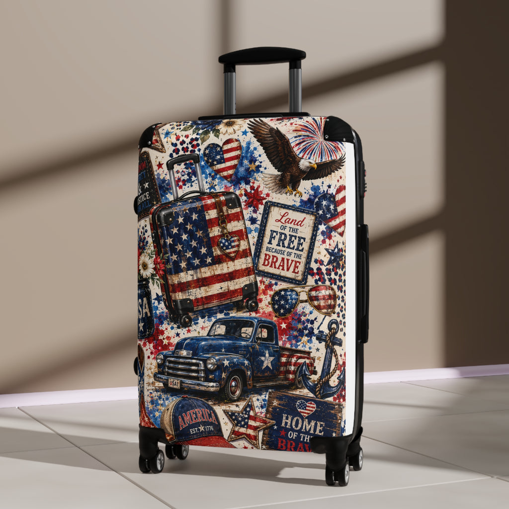 Patriotic 'Land of the Free, Home of the Brave' Carry-On Suitcase