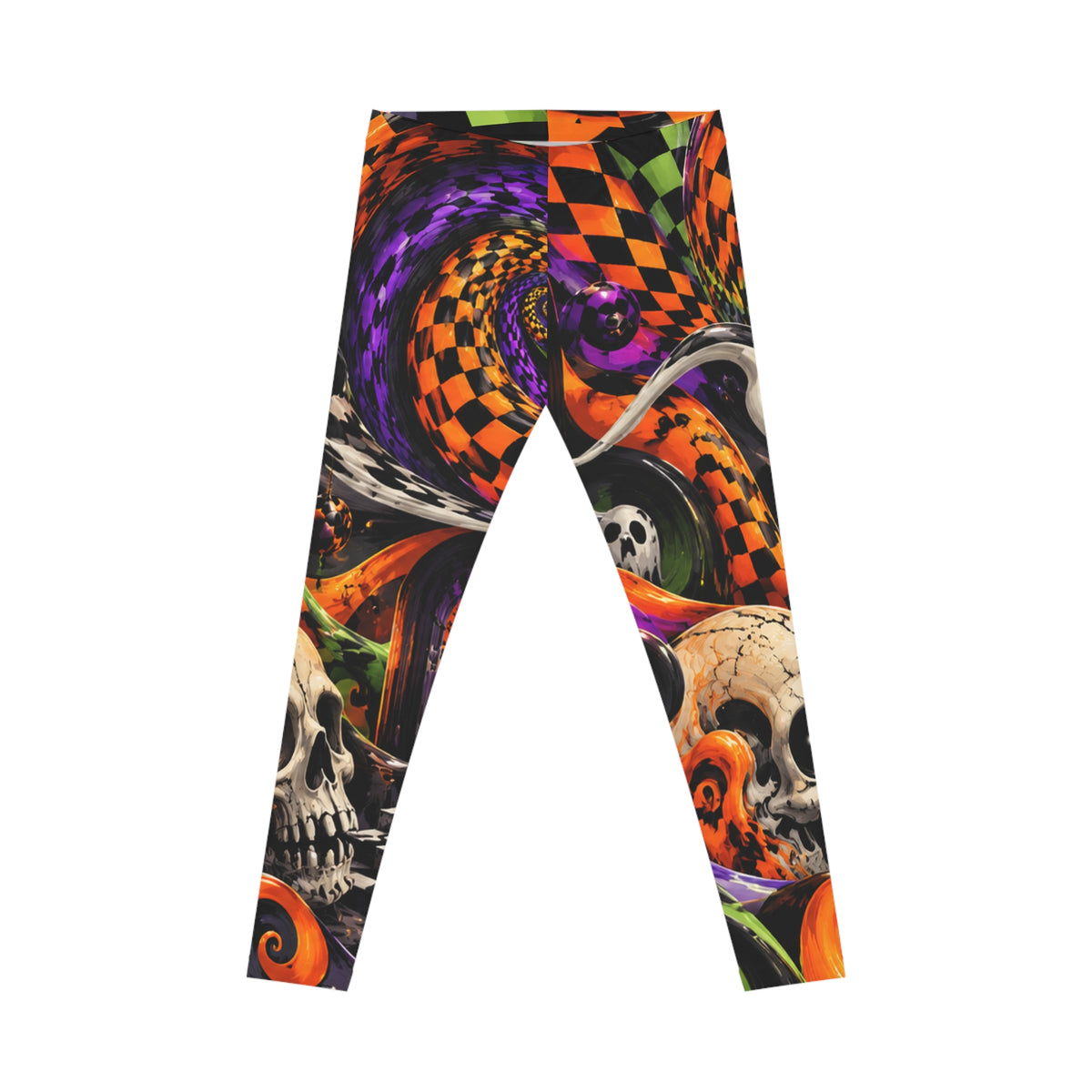 Halloween Skull Checkered Leggings — Spooky Allover Print