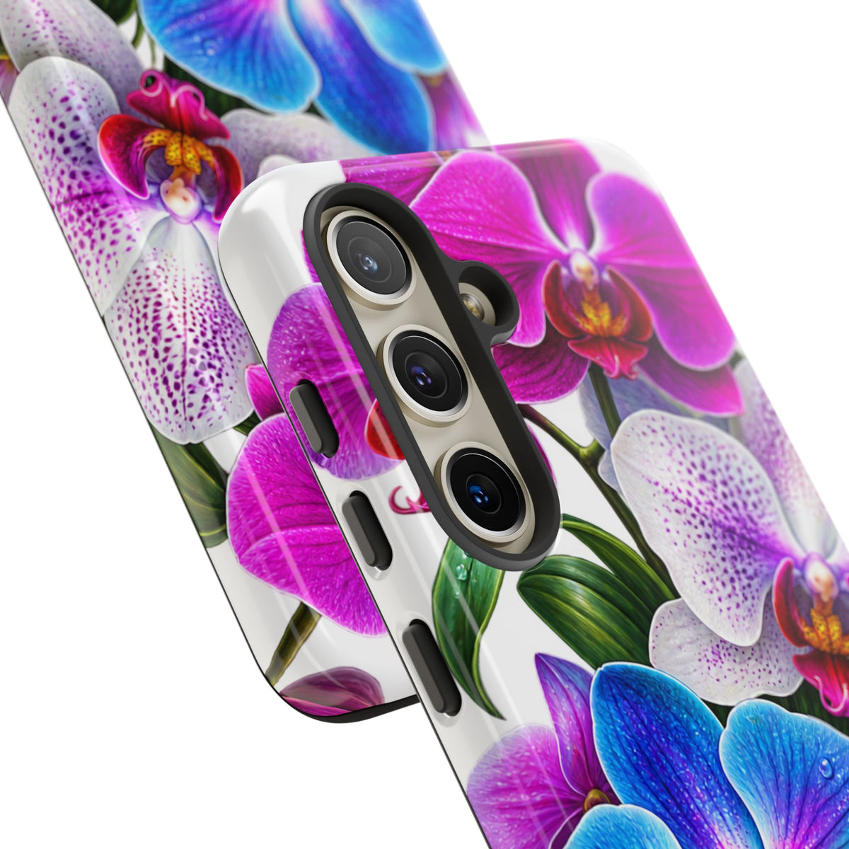 Orchid Floral Tough Phone Case – Vibrant Blue & Pink Orchid Protective Cover