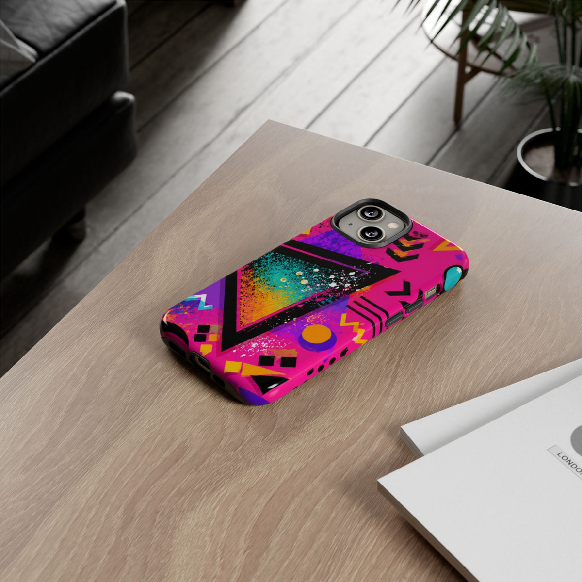 Retro 80s Geometric Phone Case — Neon Triangle Tough Case