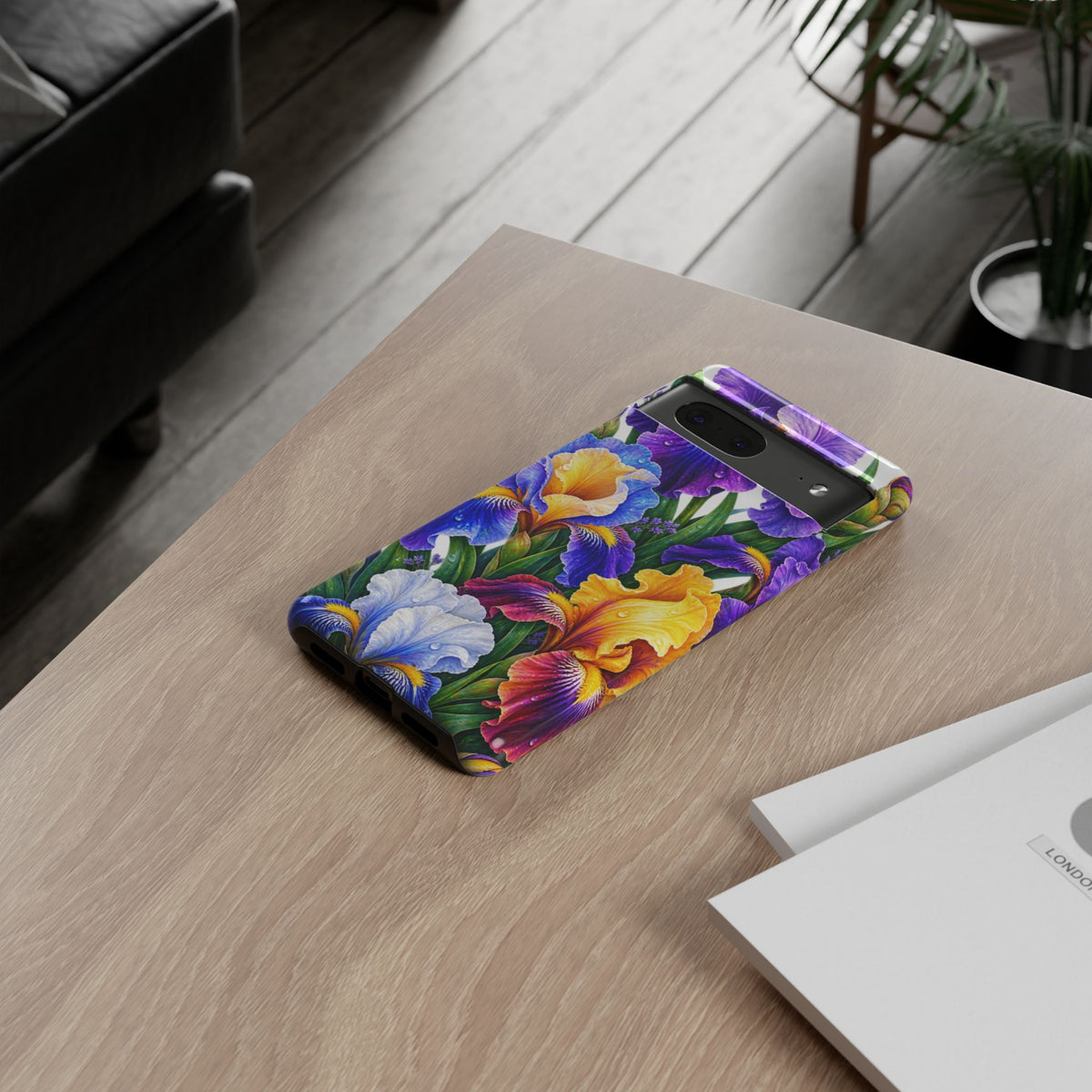 Floral Iris Tough Phone Case — Colorful Watercolor Iris Protective Cover
