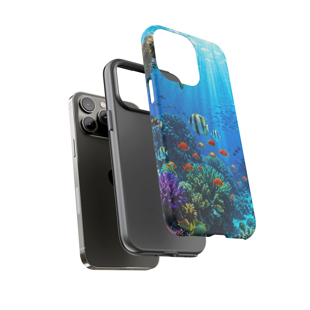 Underwater Ocean Life Tough Phone Case — Coral Reef & Sea Turtle Protective Cover