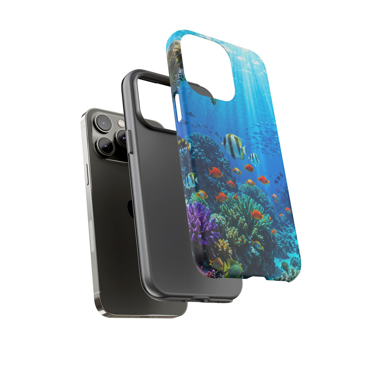 Underwater Ocean Life Tough Phone Case — Coral Reef & Sea Turtle Protective Cover