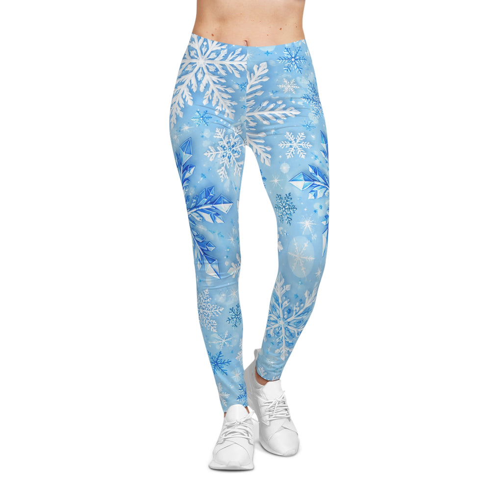 Winter Snowflake Leggings — Blue Holiday All-Over Print