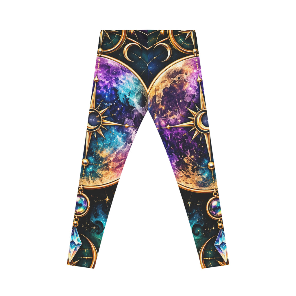 Cosmic Moon Phase Leggings — Mystic Galaxy Print Women's Leggings
