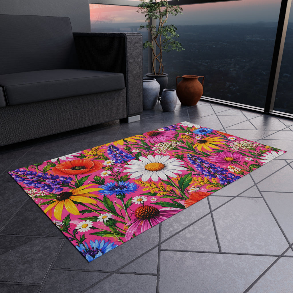 Wildflower Garden Outdoor Rug — Bright Floral Doormat for Patio & Porch