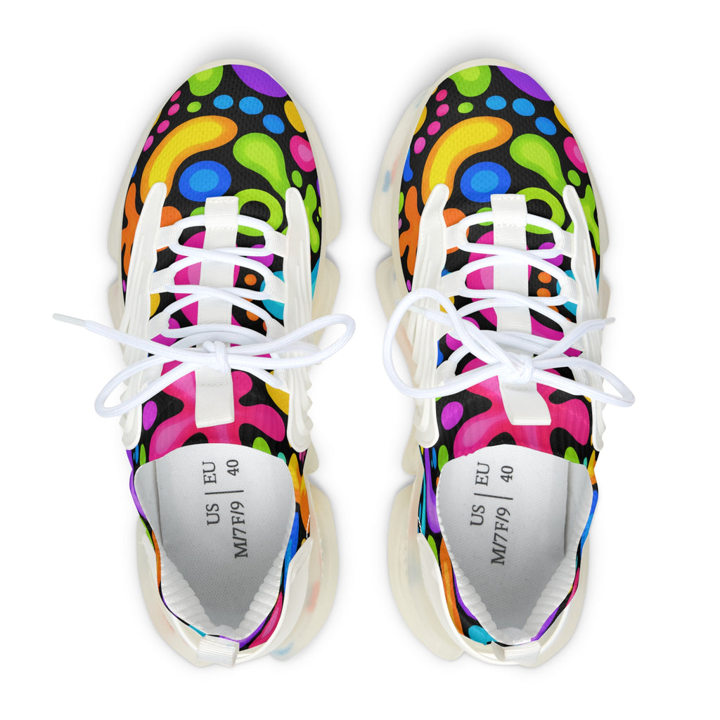 Colorful Retro Splash Mesh Sneakers — Women's Vibrant Pattern Athletic Shoes