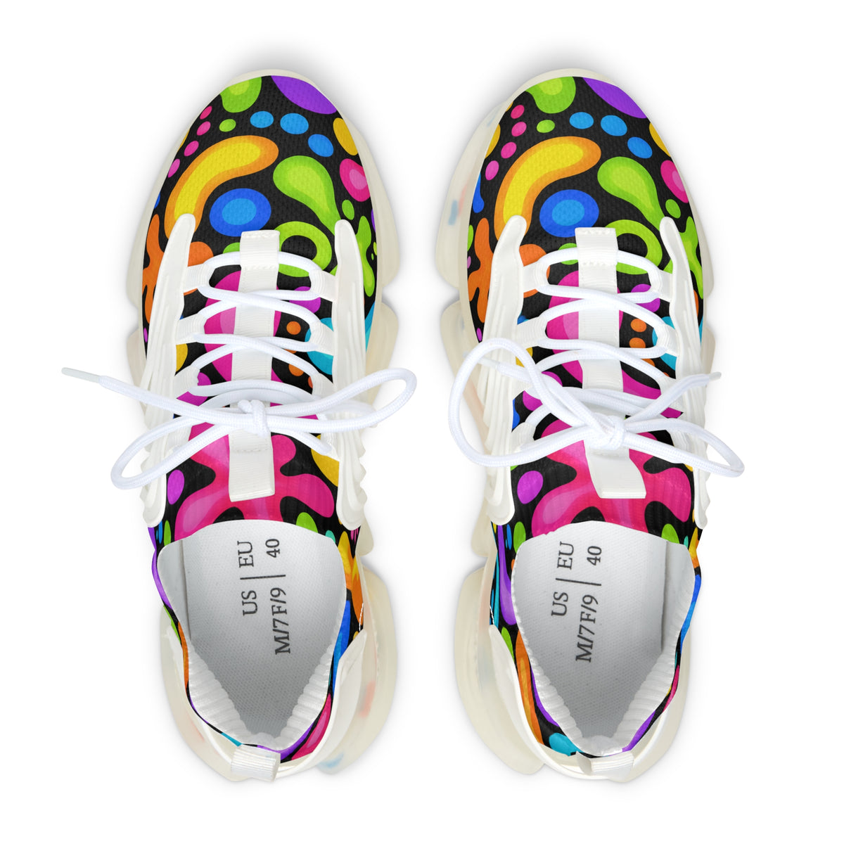 Colorful Retro Splash Mesh Sneakers — Women's Vibrant Pattern Athletic Shoes