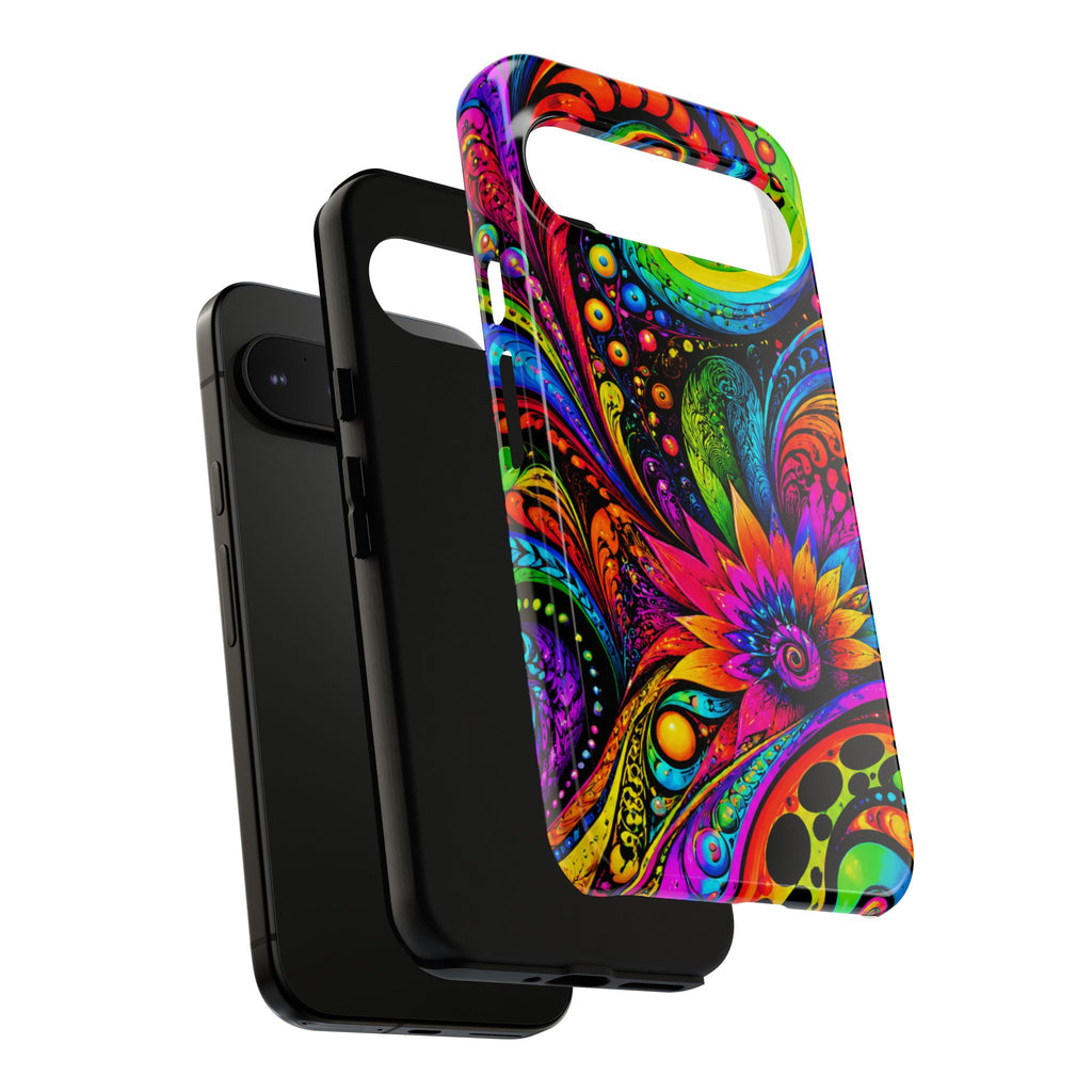 Psychedelic Floral Phone Case — Vibrant Swirl Tough Protective Cover