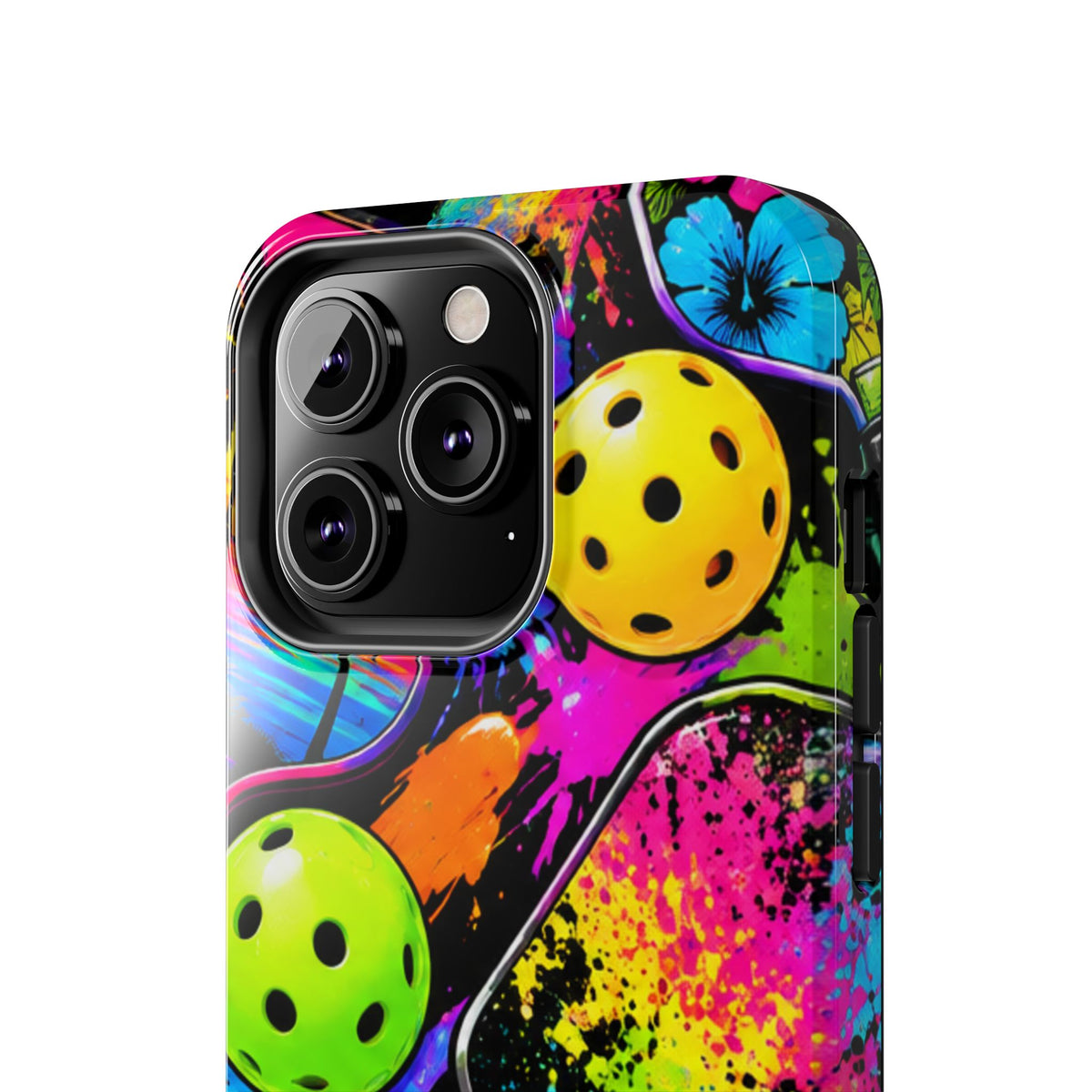 Pickleball Splash Tough Phone Case — Neon Paddle & Ball Protective Cover
