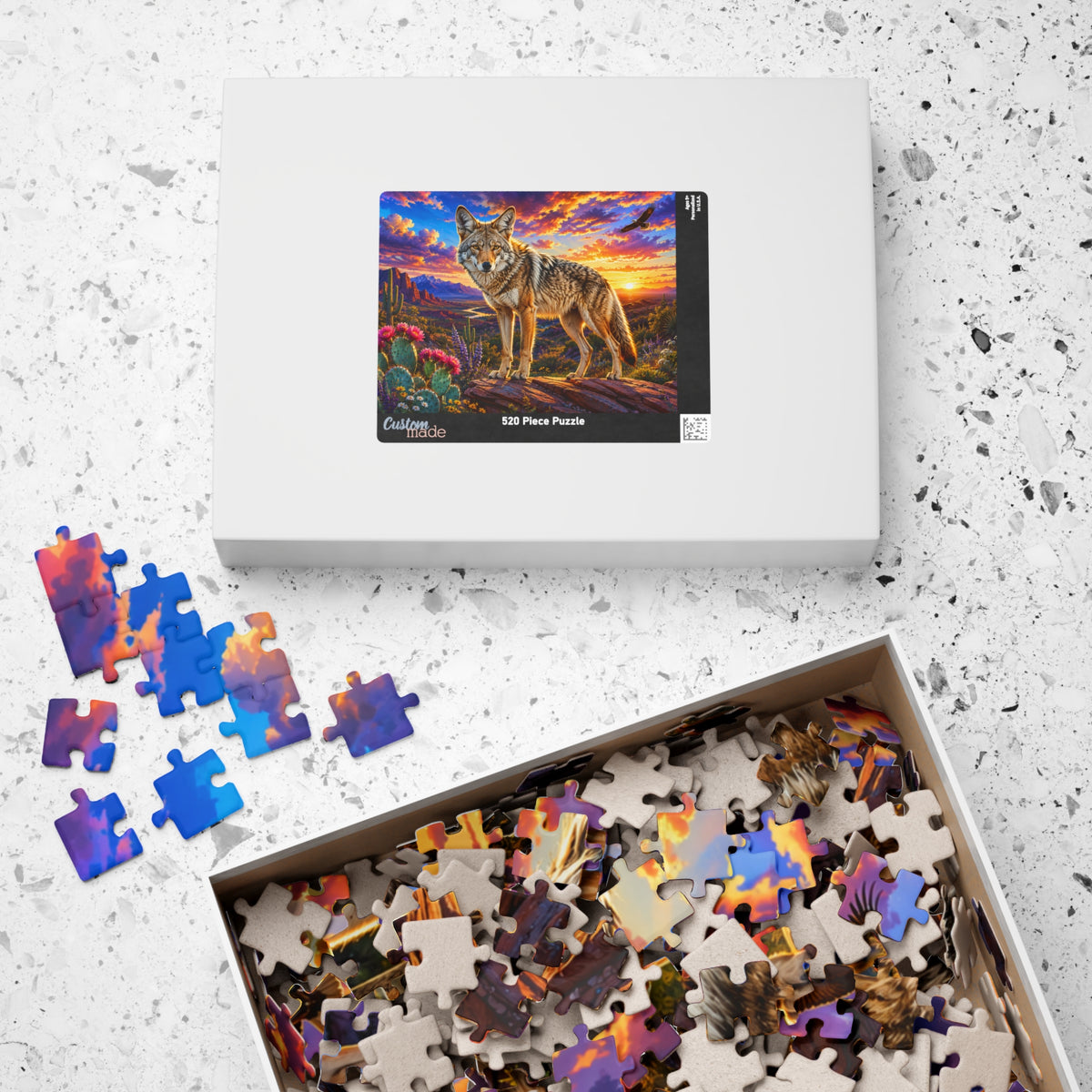 Coyote Sunset Landscape Puzzle — Desert Wildlife Jigsaw (110/252/520/1014 pcs)