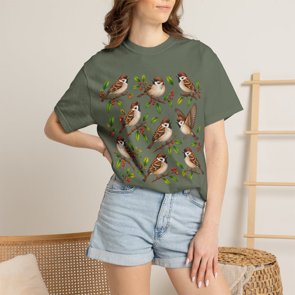 Sparrow Branches T-Shirt — Vintage Bird Illustration Tee for Bird Lovers & Nature Fans