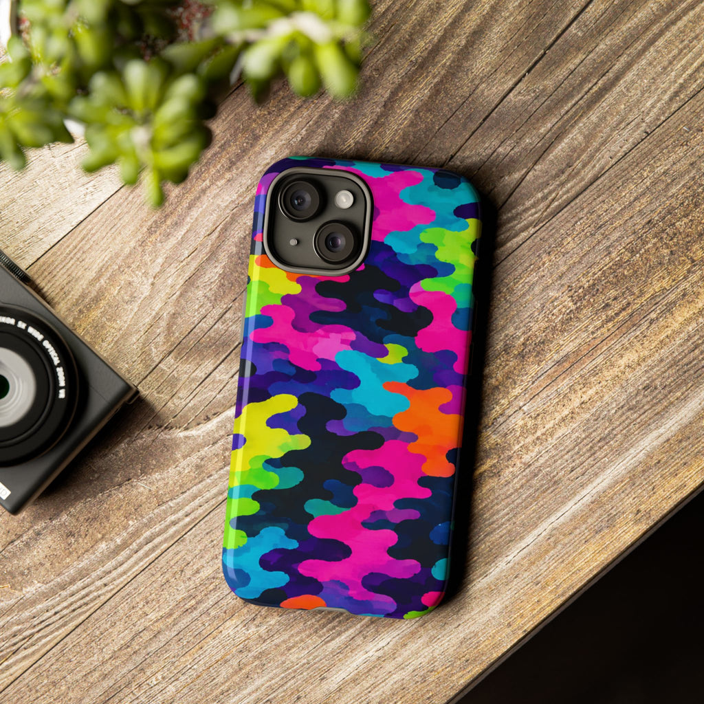 Neon Camo Tough Phone Case — Bright Rainbow Protective iPhone Cover