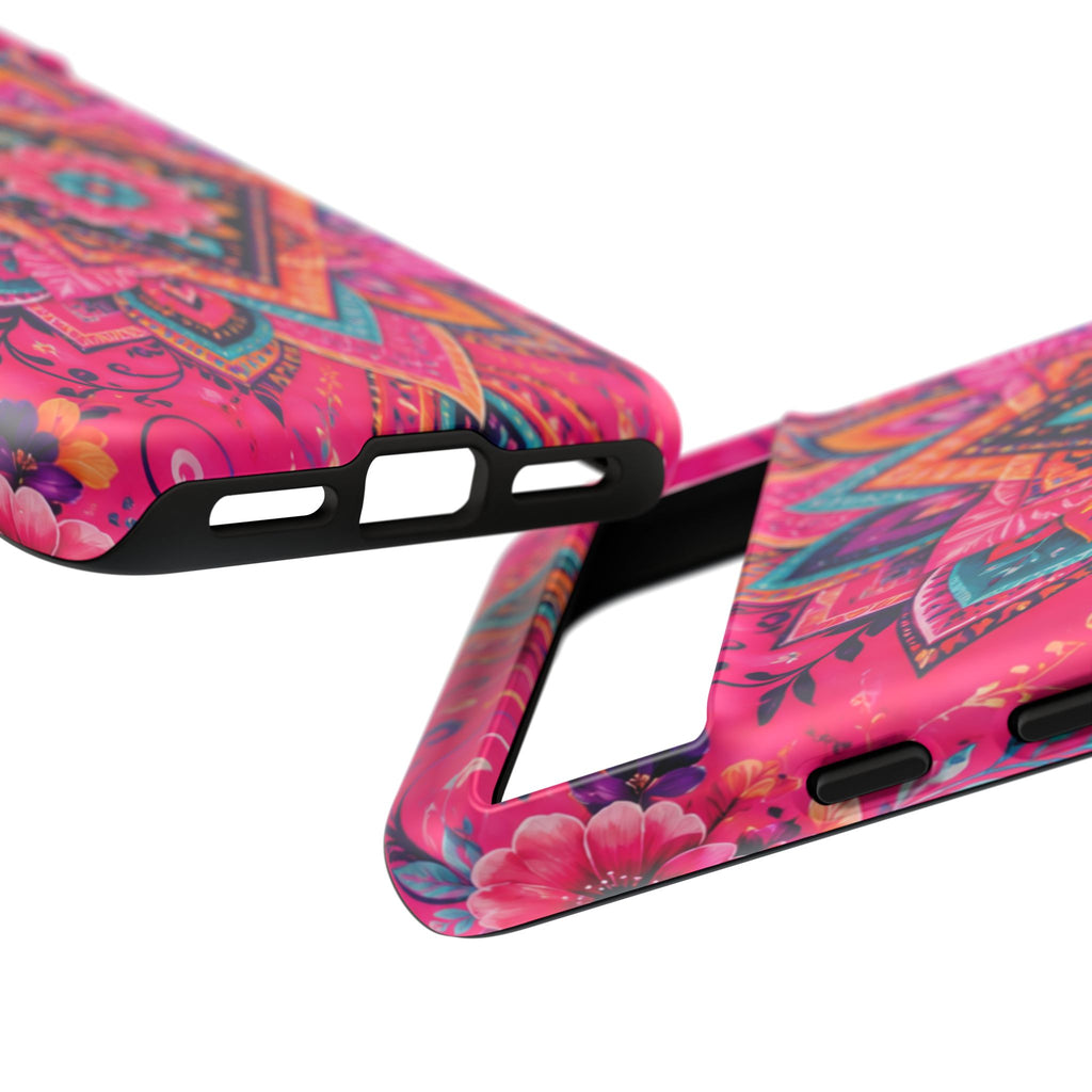 Floral Mandala Tough Phone Case — Pink Boho Protective Cover