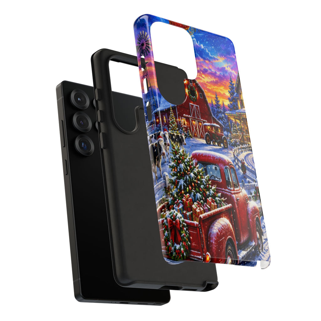 Christmas Farm Phone Case — Vintage Red Truck in Snowy Holiday Scene