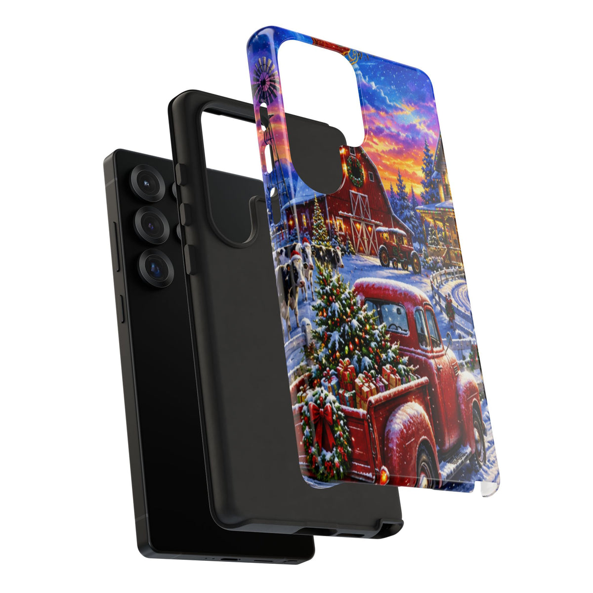 Christmas Farm Phone Case — Vintage Red Truck in Snowy Holiday Scene