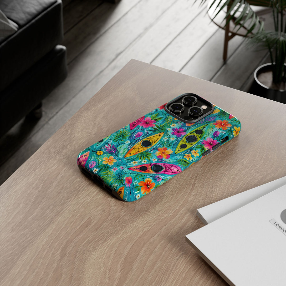 Tropical Kayak Phone Case – Colorful Floral Waterproof Pattern