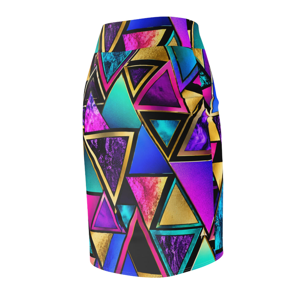 Neon Geo Triangles Pencil Skirt