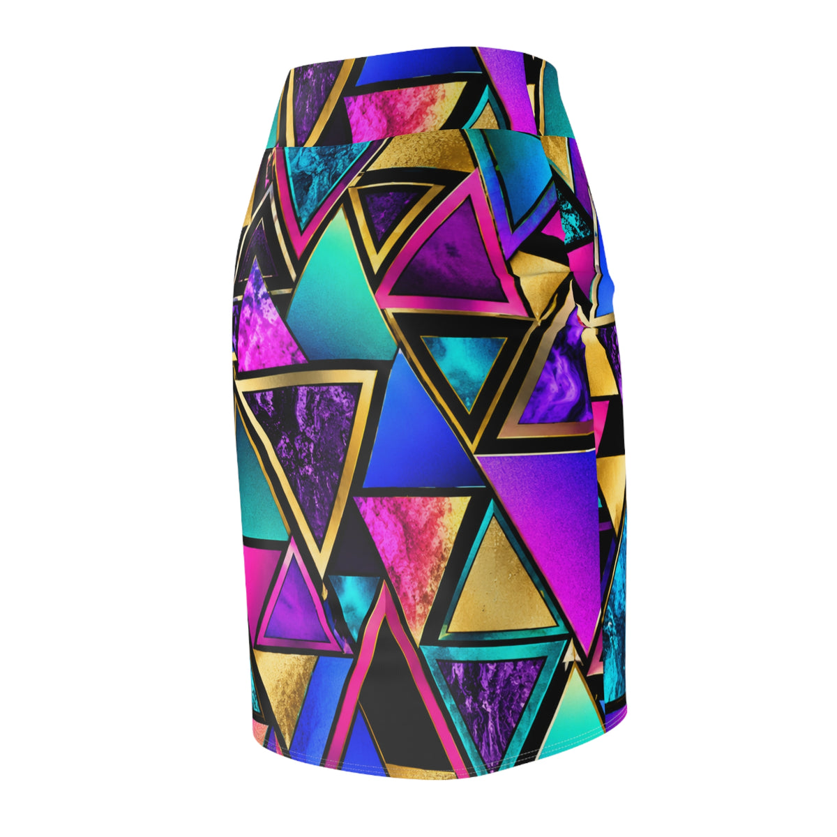 Neon Geo Triangles Pencil Skirt