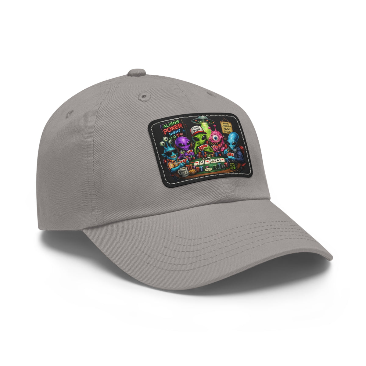 Alien Poker Crew Dad Hat | Leather Patch Baseball Cap
