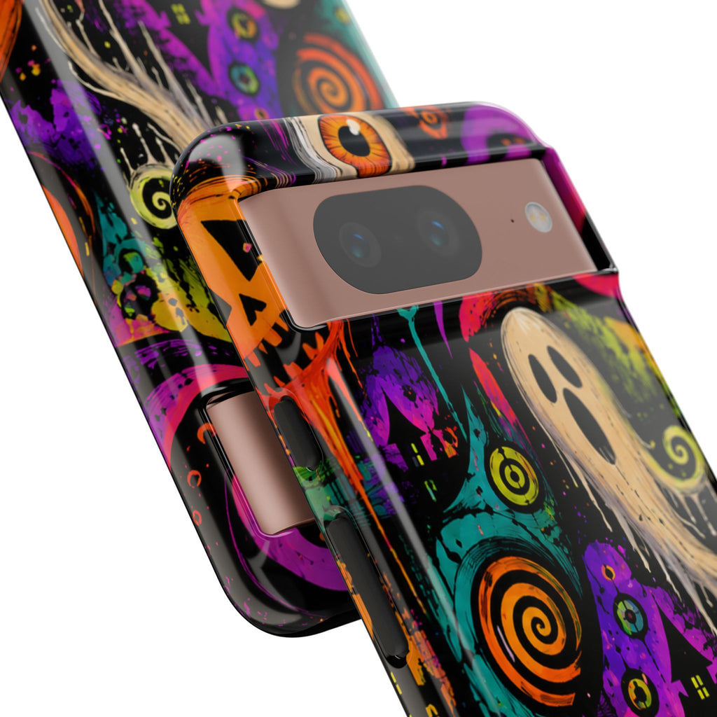 Halloween Ghost Phone Case — Colorful Spooky Skull & Haunted House Tough Case