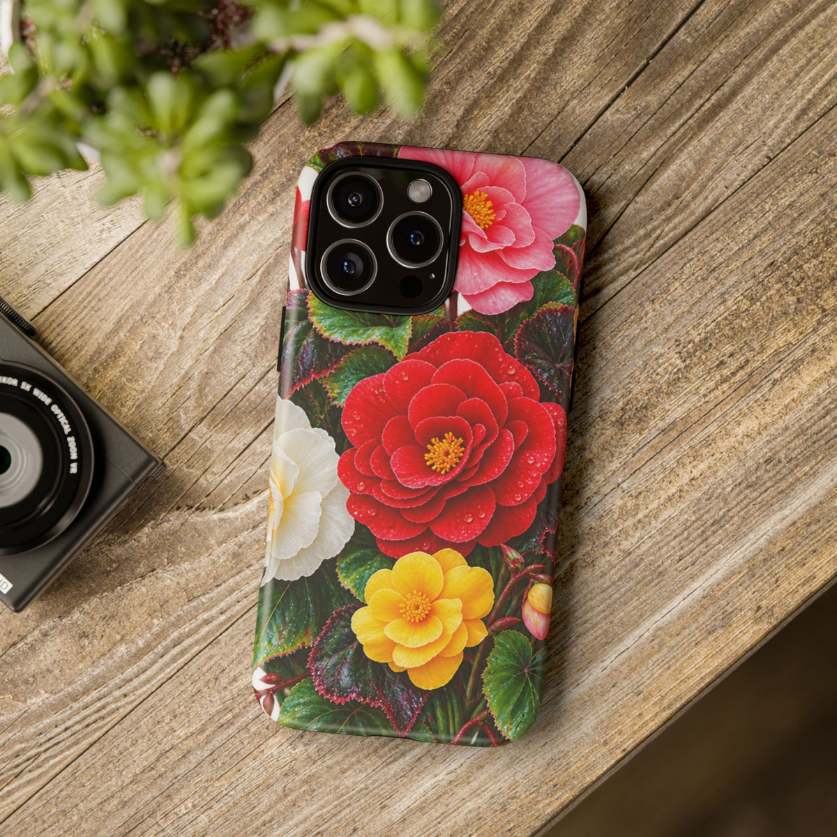 Floral Begonia Phone Case — Vibrant Red, Pink & Yellow Blossom Protective Cover