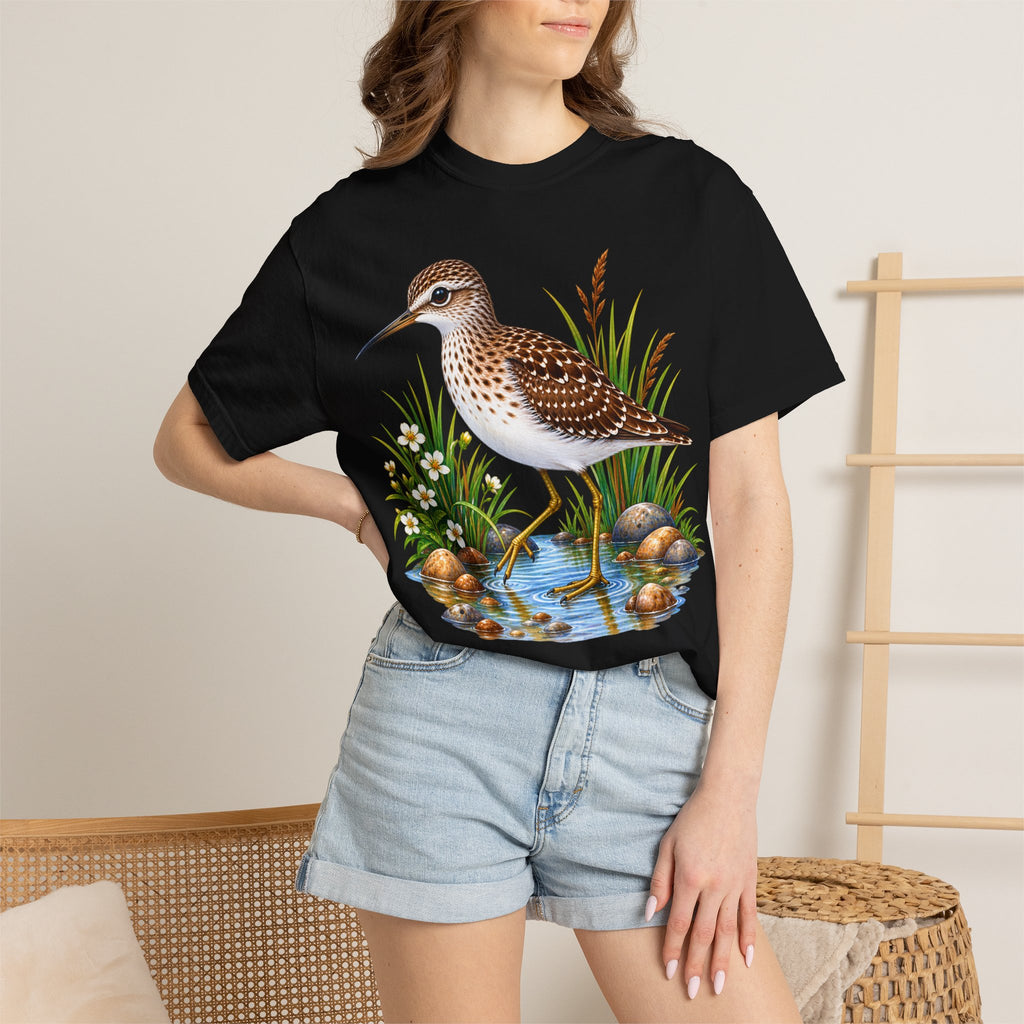 Shorebird Illustration T-Shirt — Marsh Sandpiper Graphic Tee