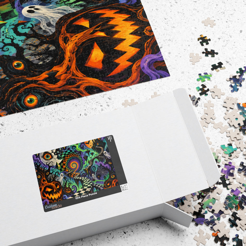 Halloween Spiral Jigsaw Puzzle — Psychedelic Pumpkin & Ghost 110/252/520/1014-Piece