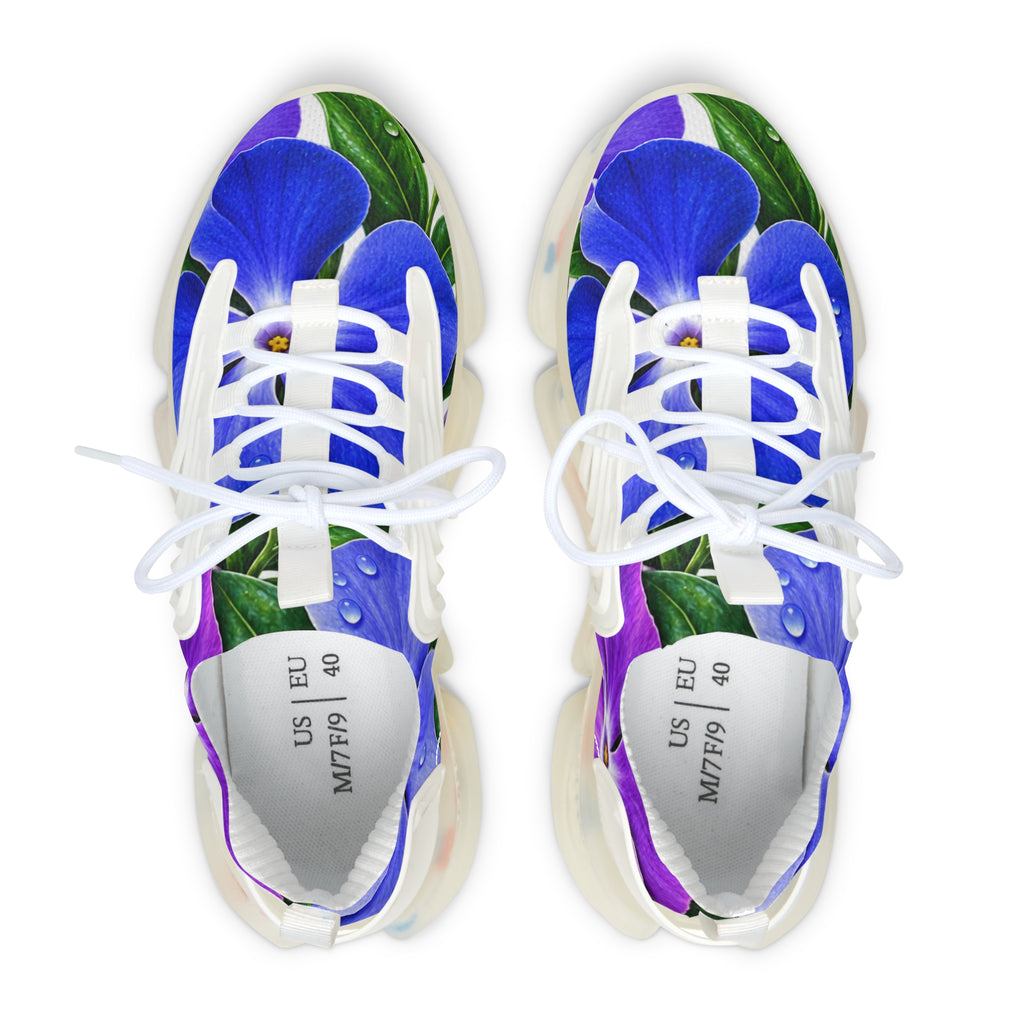 Floral Mesh Sneakers — Women’s Blue Pansy Athletic Shoes