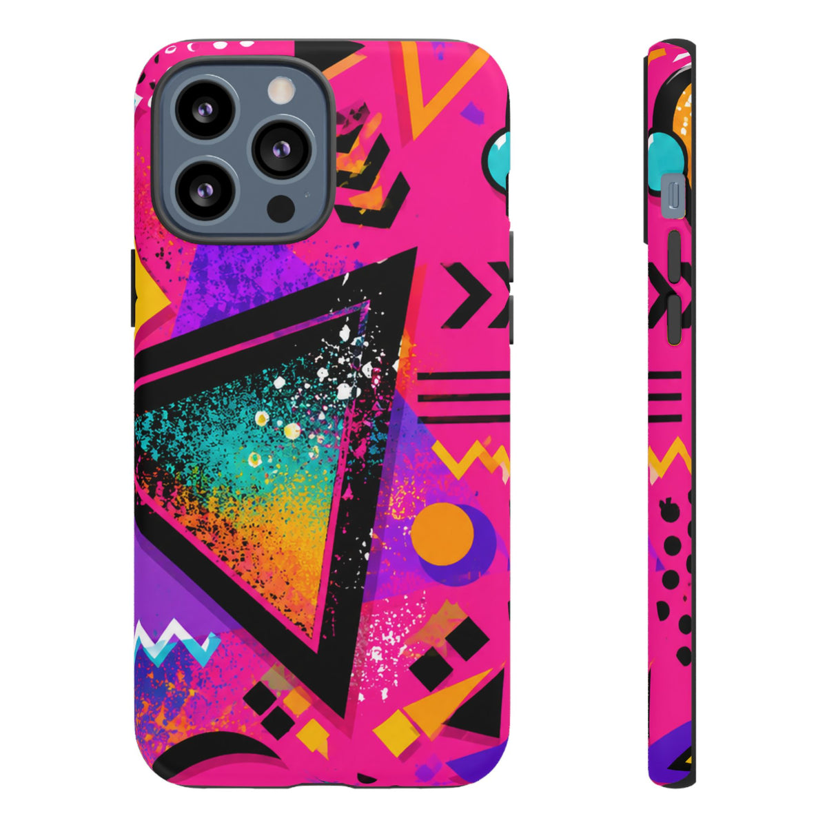 Retro 80s Geometric Phone Case — Neon Triangle Tough Case