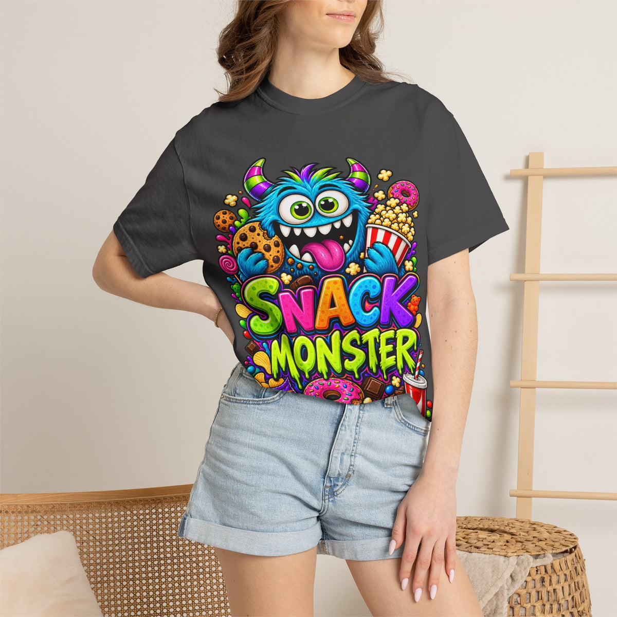 Snack Monster T-shirt | Colorful Cartoon Monster Snacks
