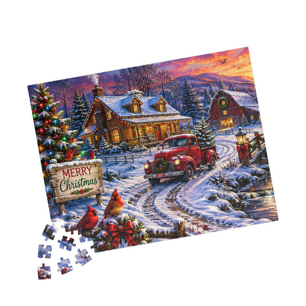 Christmas Cabin Snow Scene Puzzle — Festive Holiday Jigsaw (110/252/520/1014 pcs)