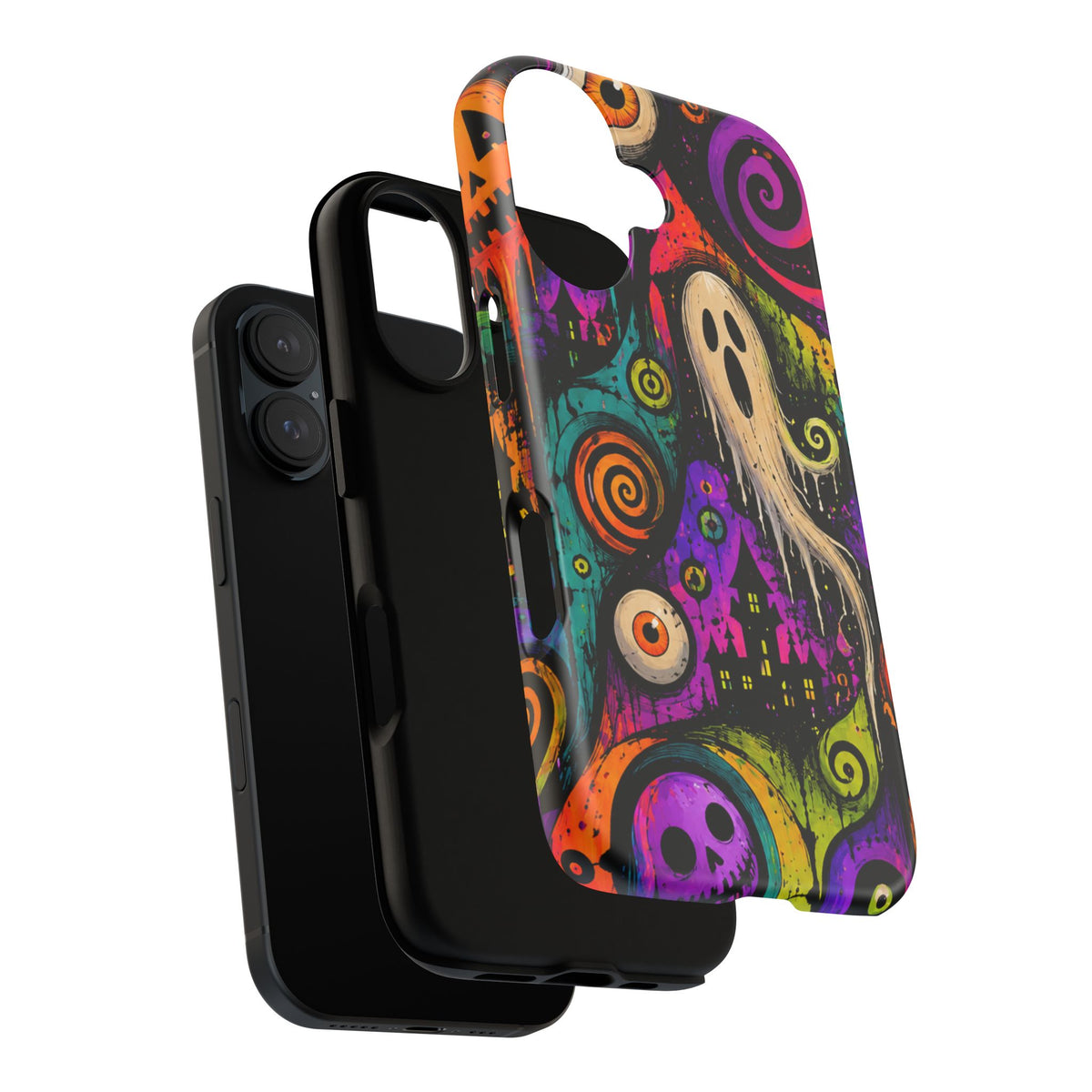 Halloween Ghost Phone Case — Colorful Spooky Skull & Haunted House Tough Case