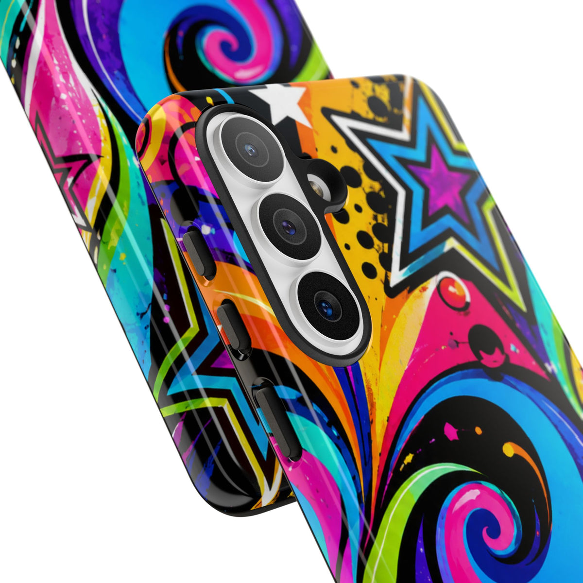 Psychedelic Swirl Phone Case — Bold Retro Stars & Neon Pop Art Tough Case